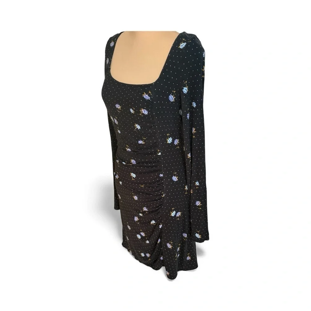 FREE PEOPLE CELIA MINI DRESS BLACK POLKA DOT BLUE FLORAL SIZE SMALL - Picture 7 of 10